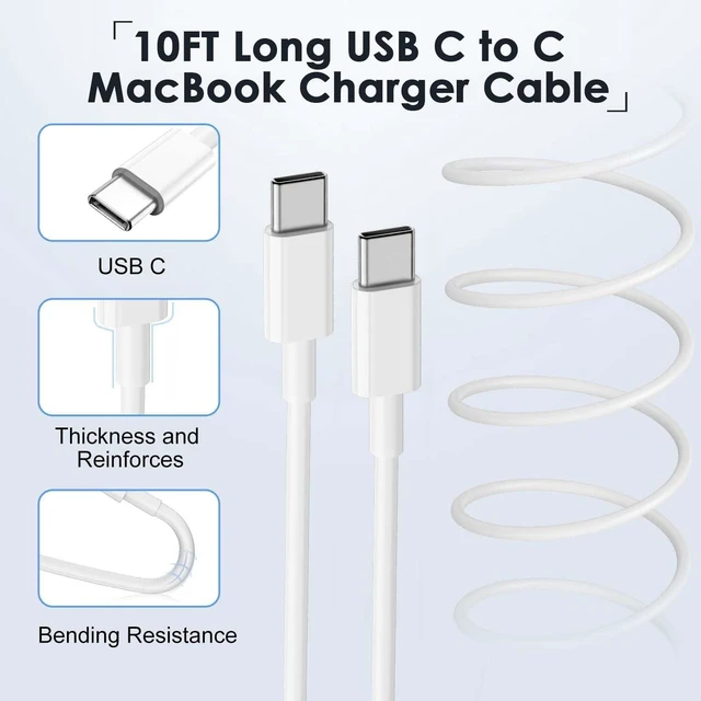 Alt view image 4 of 7 - Mac Book Pro Charger - USB C Charger Fast Charger Power Adapter for USB C Port MacBook Pro/ MacBook Air 16 15 14 13 inch New iPad Pro and All USB C Device Included 10FT Long USB C to C Charger Cable