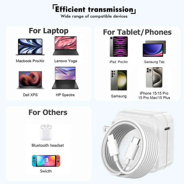 Alt view image 7 of 7 - Mac Book Pro Charger - USB C Charger Fast Charger Power Adapter for USB C Port MacBook Pro/ MacBook Air 16 15 14 13 inch New iPad Pro and All USB C Device Included 10FT Long USB C to C Charger Cable