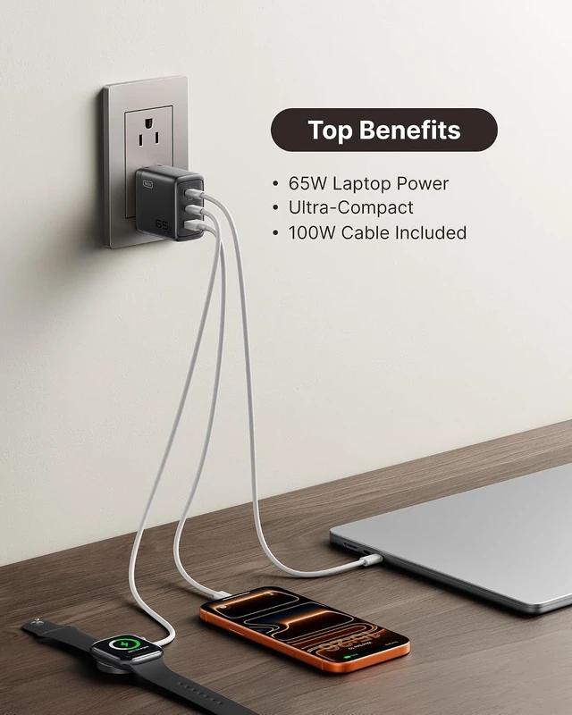 Alt view image 2 of 7 - Laptop Charger 65W Type C Charger Fast Charging Block for MacBook