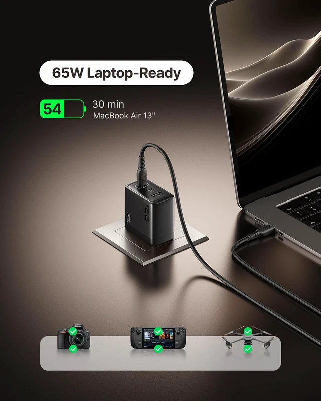 Alt view image 3 of 7 - Laptop Charger 65W Type C Charger Fast Charging Block for MacBook