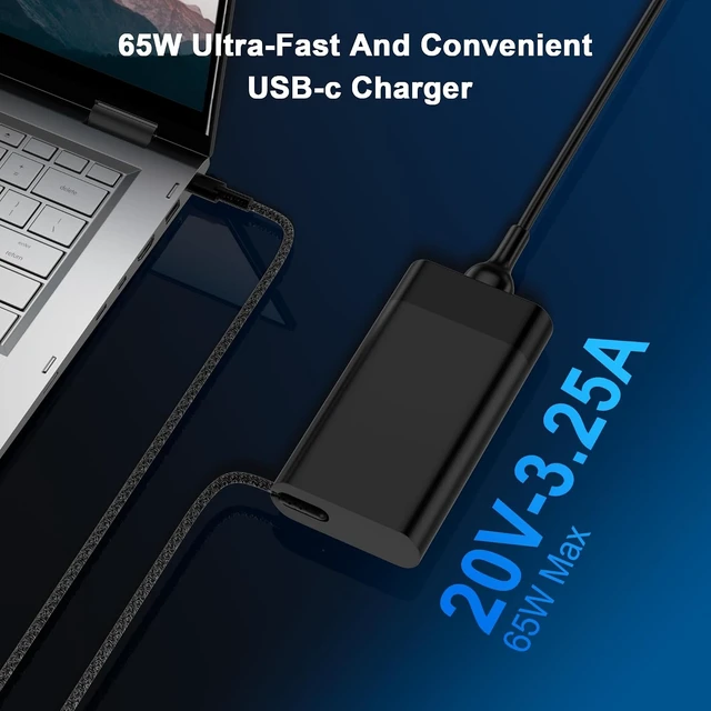 Alt view image 4 of 7 - 65W USB C Laptop Charger Compatible with Spectre x360 Spectre Envy Elitebook x360 Elite x2 ProBook Chromebook New Slim Computer Travel Type-C Power Cord AC Adapter