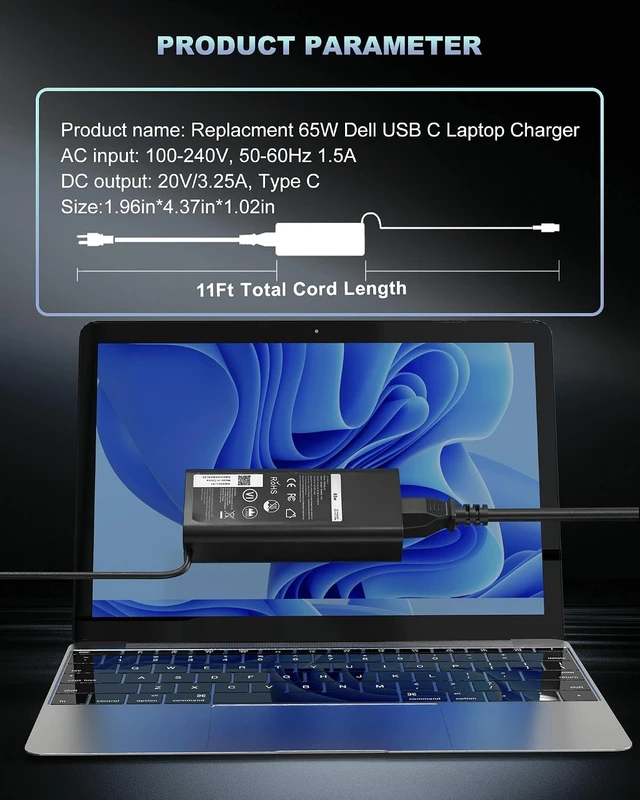 Alt view image 6 of 7 - 60W 65W USB C Laptop Charger fits for Pro 14 16 13 Plus USB-C Adapter