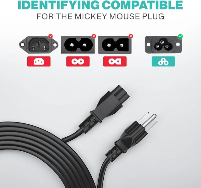 Alt view image 4 of 6 - 3 Prong AC Laptop Power Cord 5Ft Universal Power Cable