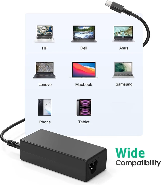 Alt view image 6 of 7 - 45W USB-C Laptop Charger for Chromebook 11 11a 14 14a x360
