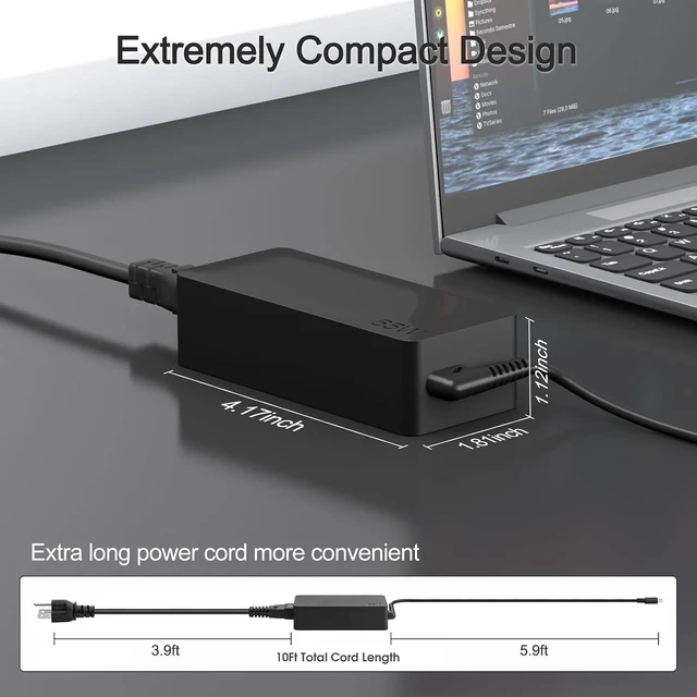 Alt view image 7 of 7 - 65W USB C Laptop Charger Compatible with Yoga/Thinkbook/Chromebook/IdeaPad/Thinkpad X1 X13 T14 T15 T480s T580s T490 Replacement for Laptop Charger
