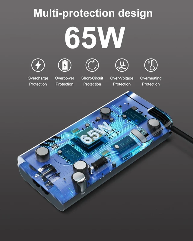 Alt view image 3 of 7 - 65W USB C Laptop Charger Compatible with Latitude 5450 Charger