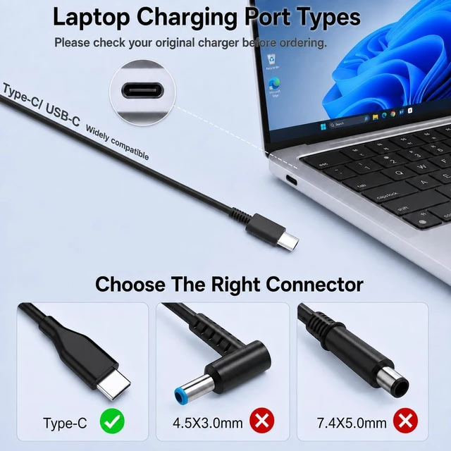 Alt view image 3 of 7 - Laptop Charger USB C 130W Type C AC Adapter for XPS Latitude Precision