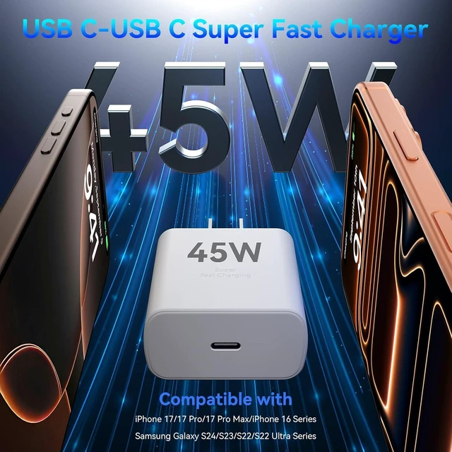 Alt view image 2 of 7 - iPhone 17 16 15 Charger Fast Charging PD 45W 10 FT USB C Cable iPhone 17/16/15 Pro max Charging Long Cord with Charger Block for iPhone 17 Pro Max/17 Pro/17 Air/iPhone 16 15 Series iPad 2Pack