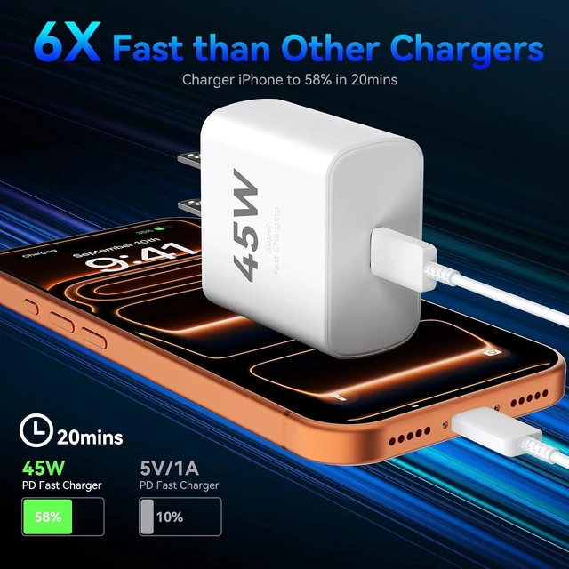 Alt view image 3 of 7 - iPhone 17 16 15 Charger Fast Charging PD 45W 10 FT USB C Cable iPhone 17/16/15 Pro max Charging Long Cord with Charger Block for iPhone 17 Pro Max/17 Pro/17 Air/iPhone 16 15 Series iPad 2Pack