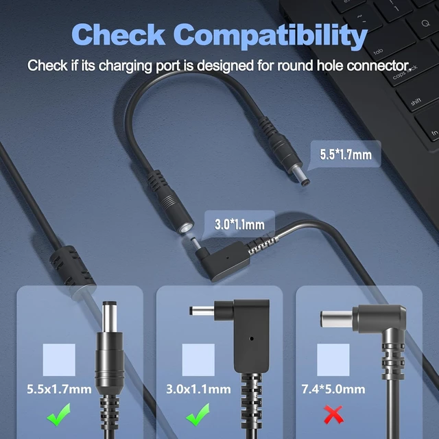 Alt view image 3 of 6 - 65W Laptop Charger for Acer Aspire 1 3 5 A515-44 45 46 54 54G A315-24P 24PT