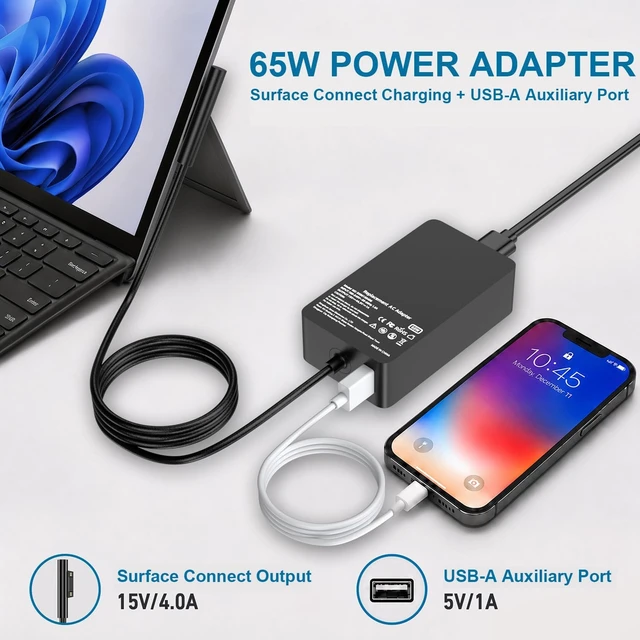 Alt view image 3 of 7 - 65W Surface Pro Charger for Microsoft Surface Pro 7/6/4/3/8/9/11/5