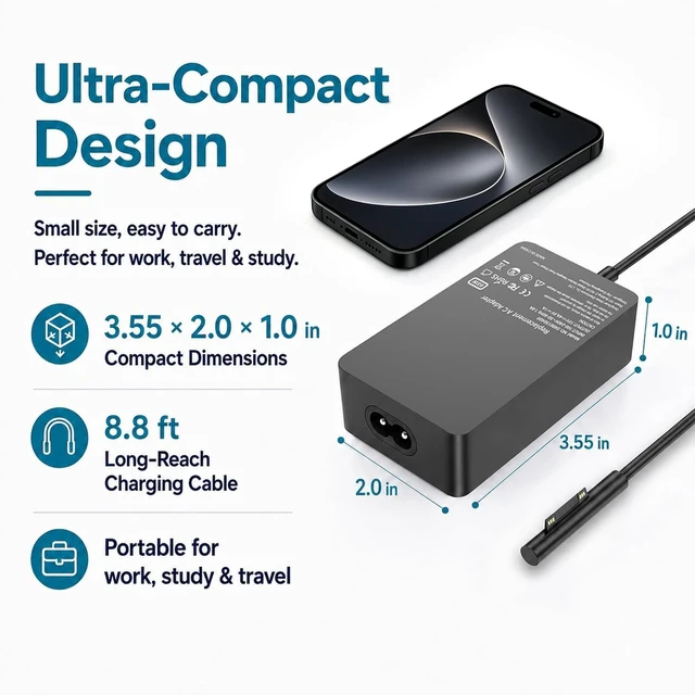 Alt view image 4 of 7 - 65W Surface Pro Charger for Microsoft Surface Pro 7/6/4/3/8/9/11/5