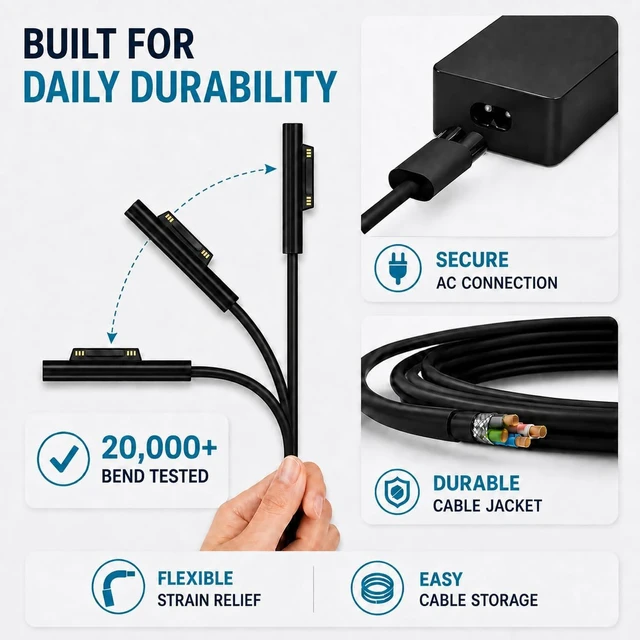 Alt view image 7 of 7 - 65W Surface Pro Charger for Microsoft Surface Pro 7/6/4/3/8/9/11/5