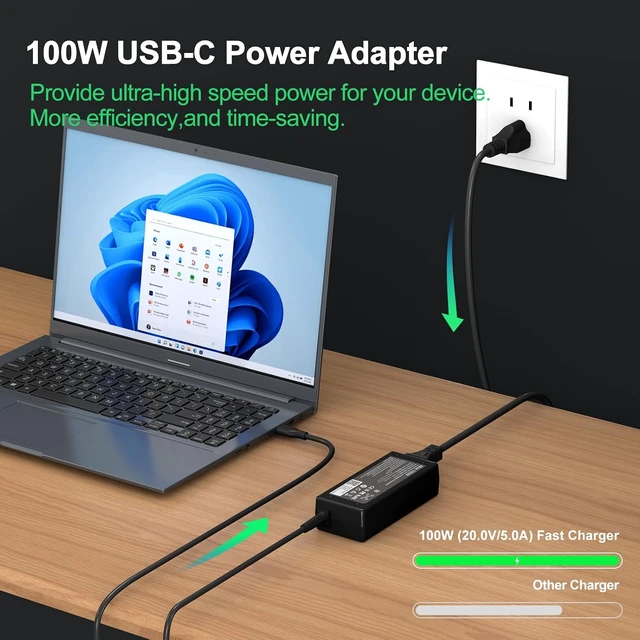 Alt view image 3 of 7 - 100W USB C Laptop Charger Compatible with Chromebook ThinkPad Mac Book Pro/Air 16 15 14 13 Inch Acer and All Type C Adapter Charger