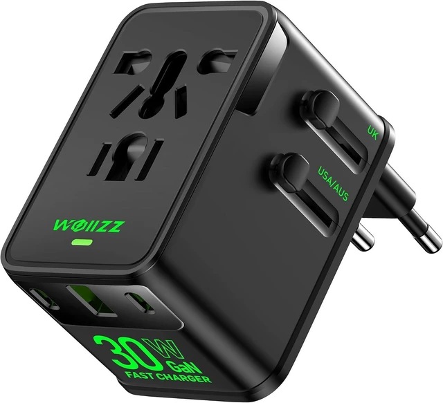 Main image of Travel Adapter 30W GaN Fast Charging European Plug Adapter Worldwide Universal Charger with 4 Ports 1 AC 1 USB-A and 2 USB-C Ports Plug Adapter for USA European UK AUS Japan Black