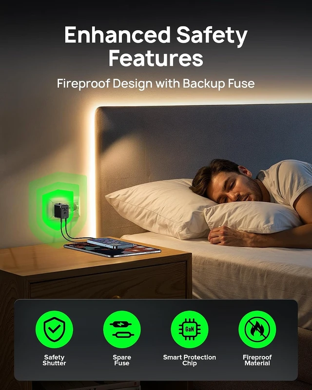 Alt view image 4 of 6 - Travel Adapter 30W GaN Fast Charging European Plug Adapter Worldwide Universal Charger with 4 Ports 1 AC 1 USB-A and 2 USB-C Ports Plug Adapter for USA European UK AUS Japan Black