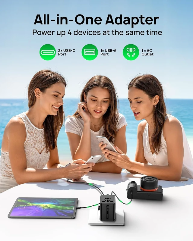Alt view image 3 of 6 - Travel Adapter 30W GaN Fast Charging European Plug Adapter Worldwide Universal Charger with 4 Ports 1 AC 1 USB-A and 2 USB-C Ports Plug Adapter for USA European UK AUS Japan Black