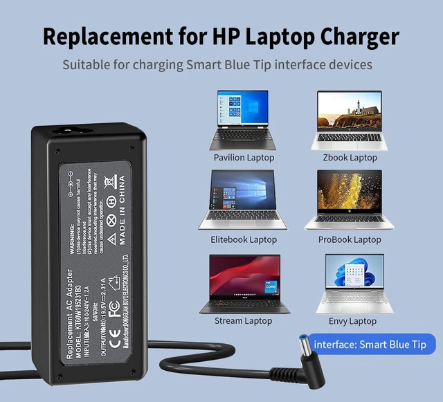 Alt view image 4 of 6 - 45W 19.5V 2.31A Replacement for Laptop Charger Blue Tip Pavilion x360