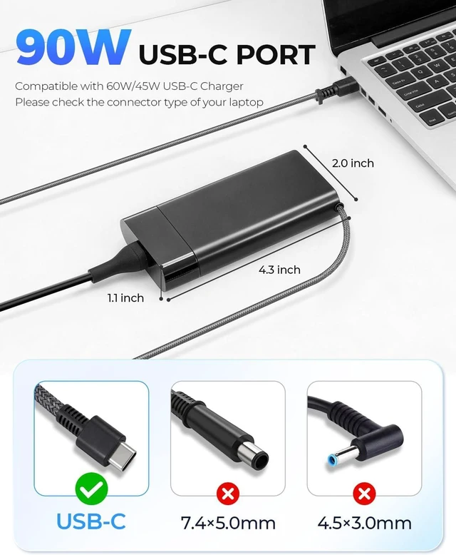 Alt view image 2 of 7 - 90W USB C Laptop Charger Compatible with Power Adapter with Cord