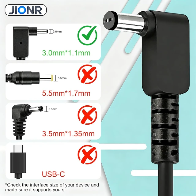 Alt view image 2 of 7 - 65W 3.0×1.1mm DC Barrel Connector Replacement for Acer Laptop Charger