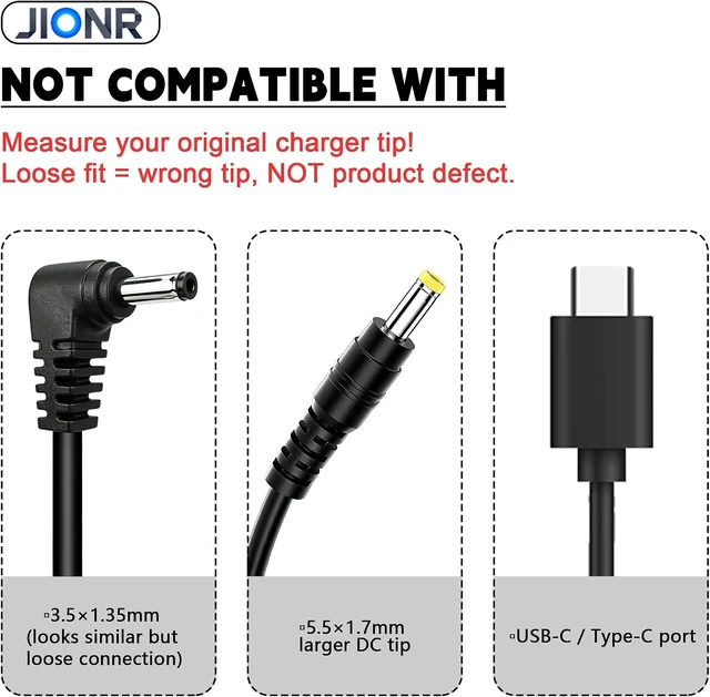 Alt view image 3 of 7 - 65W 3.0×1.1mm DC Barrel Connector Replacement for Acer Laptop Charger