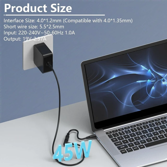 Alt view image 2 of 6 - Hafiuege 45W Laptop Charger Fit for ZenBook VivoBook Chromebook