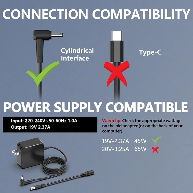 Alt view image 3 of 6 - Hafiuege 45W Laptop Charger Fit for ZenBook VivoBook Chromebook