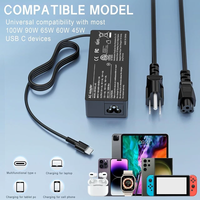 Alt view image 4 of 7 - Universal 100W USB C Laptop Charger Power Adapter Fast Charger
