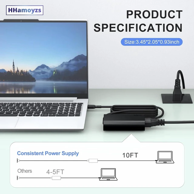 Alt view image 6 of 6 - 2026 New Slim 65W USB C Laptop Charger Compatible with Thinkpad/Yoga 7i 9i L13 /Chromebook/ThinkBook 14 16 Type C Power Adapter