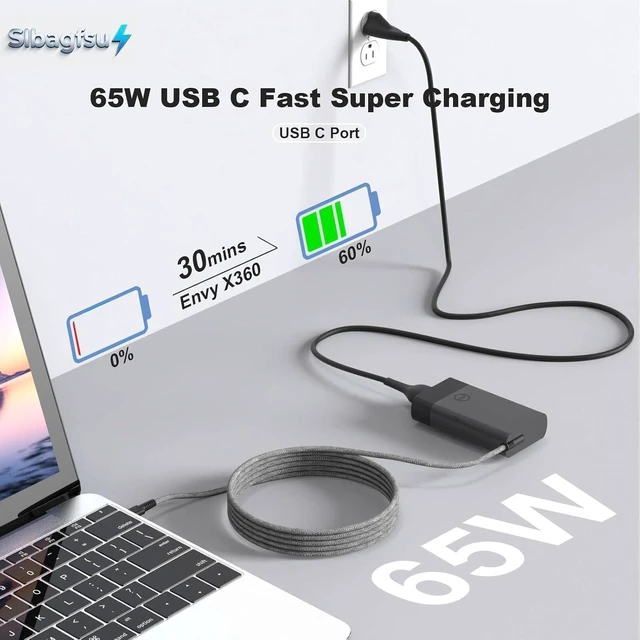 Alt view image 6 of 7 - New Slim 65W USB C Laptop Charger for Envy X360 Computer Power Cord