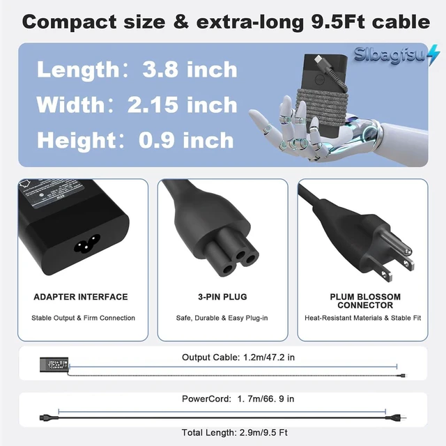 Alt view image 7 of 7 - New Slim 65W USB C Laptop Charger for Envy X360 Computer Power Cord