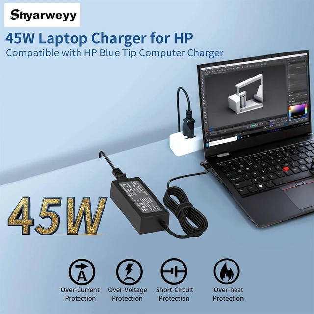Alt view image 2 of 7 - 45W Smart Blue Tip Power Adapter for Laptop Computer