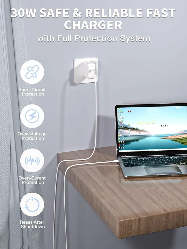 Alt view image 5 of 7 - Mac Book Air Charger 30W USB C Power Adapter With 10FT USB C-C Cable Foldable Block Macbook USB C Charger Fast Charging for Macbook Air M5/M4/M3/M2/M1 iPhone 17 Pro Max/16 Pro/15 iPad/Air/Mini