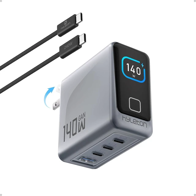 Main image of MacBook Pro Charger 140W 4-Port GaN USB C Fast Charger with Auto-Rotating Smart Display PD 3.1/AVS Laptop Power Adapter for MacBook Pro 16/14 iPad iPhone 17/16 (5ft 240W Cable Included)