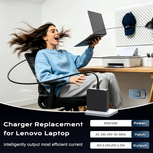 Alt view image 7 of 7 - 65W Laptop Charger for IdeaPad Yoga Flex 4.0x1.7mm Tip Cord