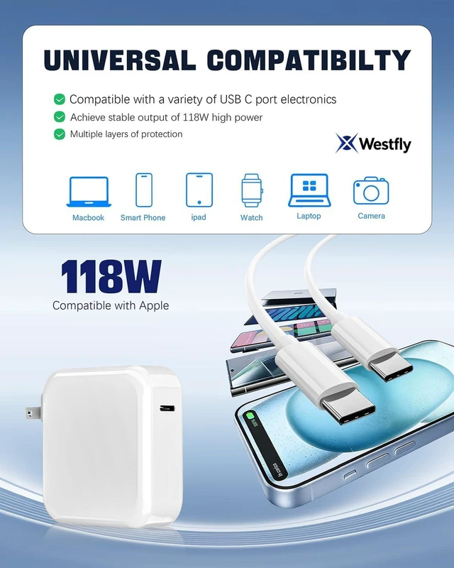 Alt view image 6 of 7 - Mac Book Pro Charger 118W USB C Fast Charger