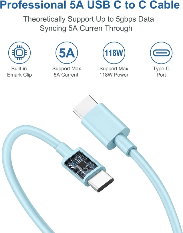 Alt view image 2 of 7 - Mac Book Pro Air Charger with 10FT Extra Long Type C Charging Cable Blue