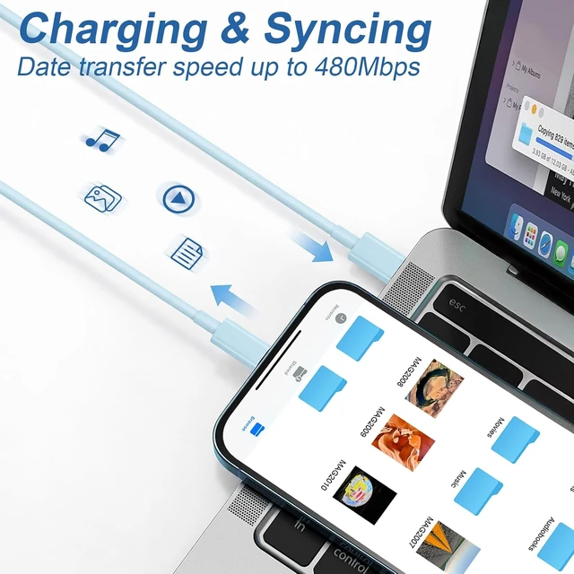 Alt view image 5 of 7 - Mac Book Pro Air Charger with 10FT Extra Long Type C Charging Cable Blue