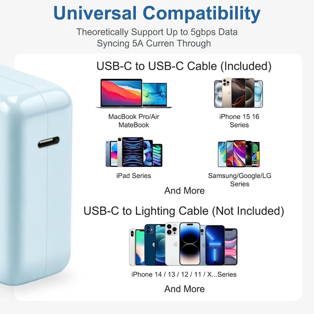 Alt view image 6 of 7 - Mac Book Pro Air Charger with 10FT Extra Long Type C Charging Cable Blue