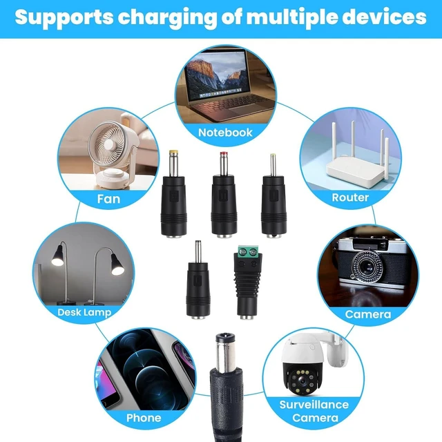 Alt view image 6 of 7 - DC Adapter Plug 11 Pcs Universal 5.5 mm x 2.1 mm DC AC Power Adapter Tips Connector Charger Adapters Kit Power Supply Plug Jack Tips for Led Strip Laptop