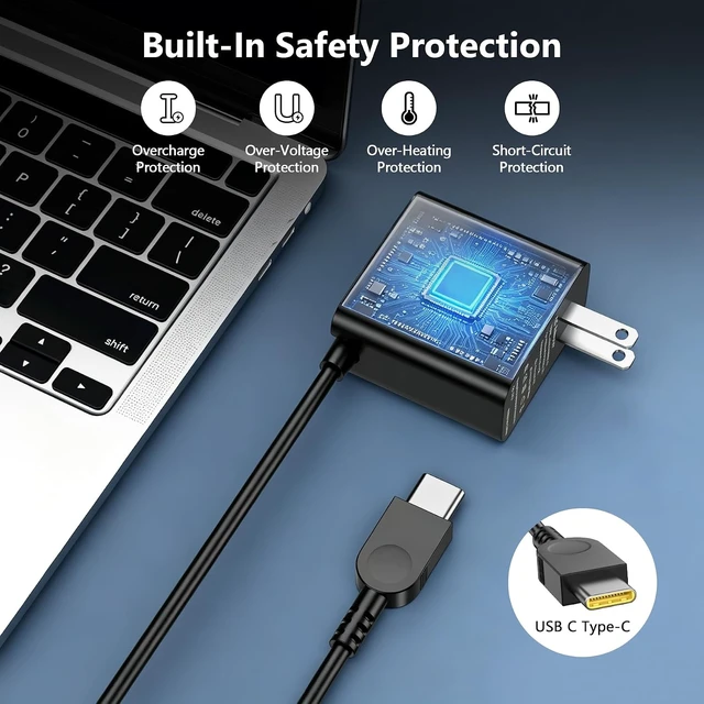 Alt view image 3 of 7 - 65W USB C Charger Compatible with Laptop Notebook Tablet Compatible with USB C Charging Port Devices