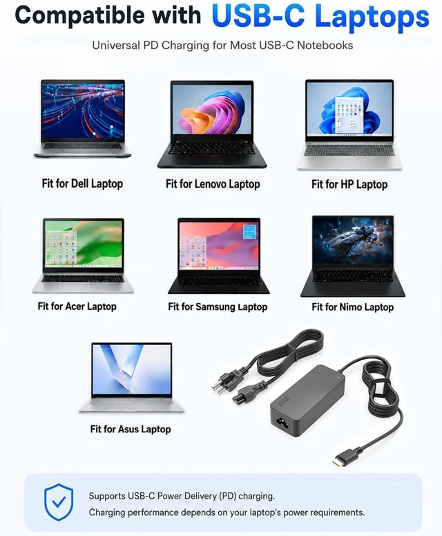 Alt view image 2 of 7 - Universal 65W USB-C Laptop Charger Type-C Power Adapter for All UL Listed
