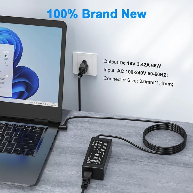 Alt view image 2 of 6 - 65W Laptop Charger Compatible with Acer Aspire 1 3 5 A515-55 Series Spin 3 and More AC Power Supply Cord