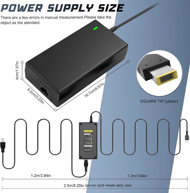 Alt view image 4 of 7 - 170W Compatible with Loq Laptop Charger - Yellow Slim Tip Power Adapter Short-Circuit Protection