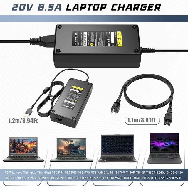 Alt view image 7 of 7 - 170W Compatible with Loq Laptop Charger - Yellow Slim Tip Power Adapter Short-Circuit Protection