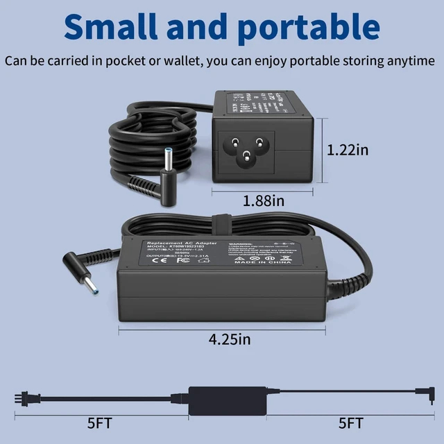 Alt view image 3 of 7 - 45W Charger Replacement for Laptop Charger Blue Tip 19.5V 2.31A