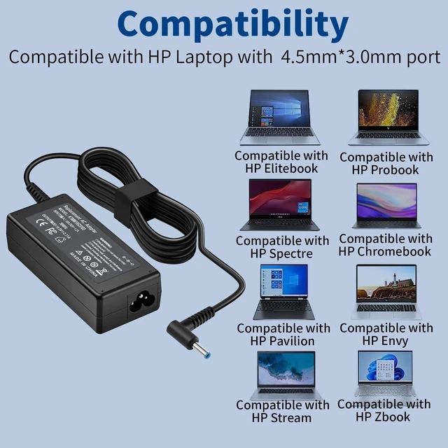 Alt view image 4 of 7 - 45W Charger Replacement for Laptop Charger Blue Tip 19.5V 2.31A