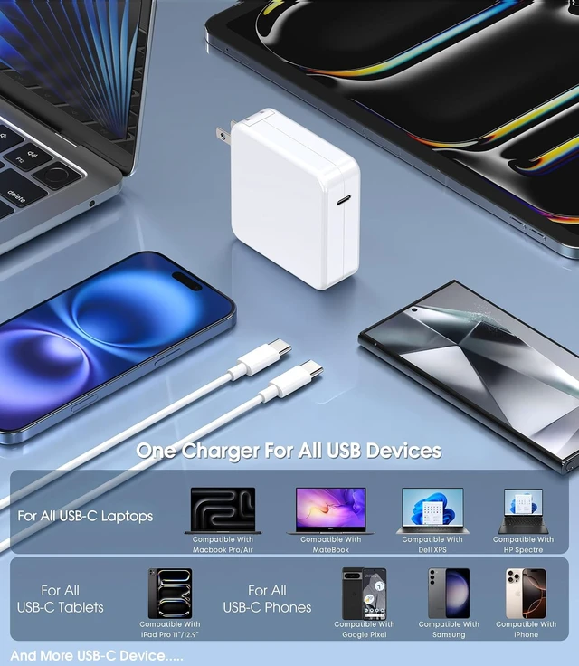 Alt view image 5 of 7 - Mac Book Pro Charger - 100W GaN USB C Laptop Charger Compatible with MacBook Pro/Air 16 15 14 13 Inch MacBook M1 M2 M3 M4 M5 iPad Pro/Air and All Type C Device Type C to C Fast Charger