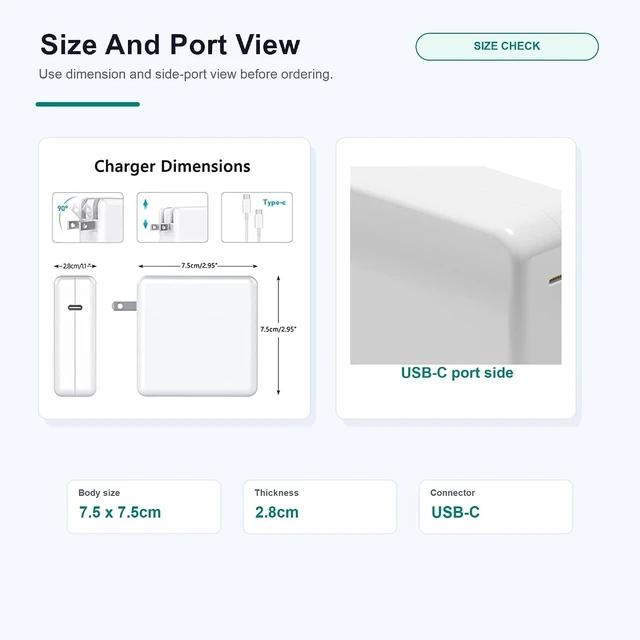 Alt view image 5 of 7 - 100W USB C MacBook Charger Compatible with MacBook Pro 13 14 15 16 inch MacBook Air 15 13 inch Fits All USB C Laptop Device and Comes with 6Ft Type C Cable