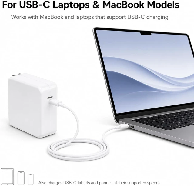 Alt view image 6 of 7 - 100W USB C MacBook Charger Compatible with MacBook Pro 13 14 15 16 inch MacBook Air 15 13 inch Fits All USB C Laptop Device and Comes with 6Ft Type C Cable
